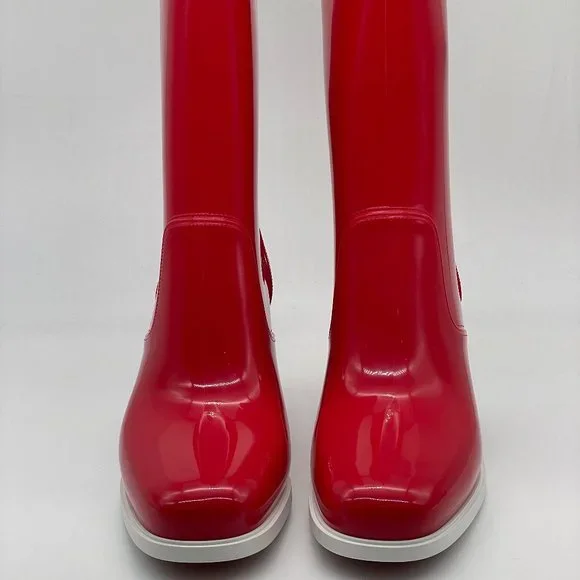 Christian Louboutin LOUBIRAIN 70 PVC Rubber Rain Rainboots Block Heel Boots - Picture 6 of 11